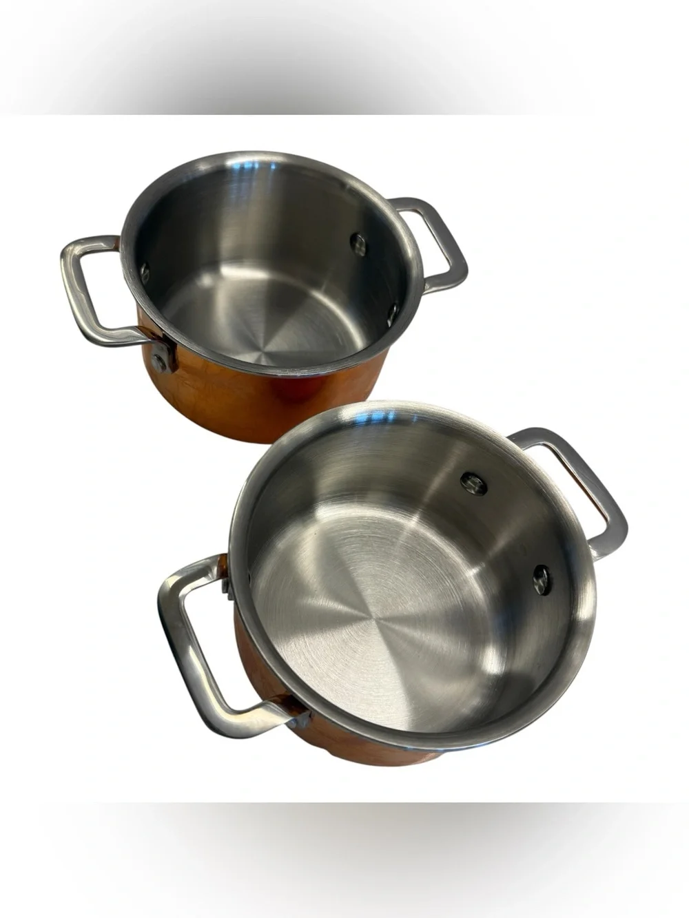 Williams Sonoma Copper Mini Cocotte Pots Set of 2 w/ Lids Copper Stainless Steel